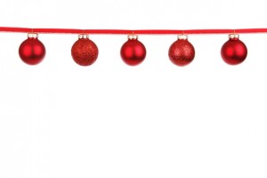 red baubles on a ribbon